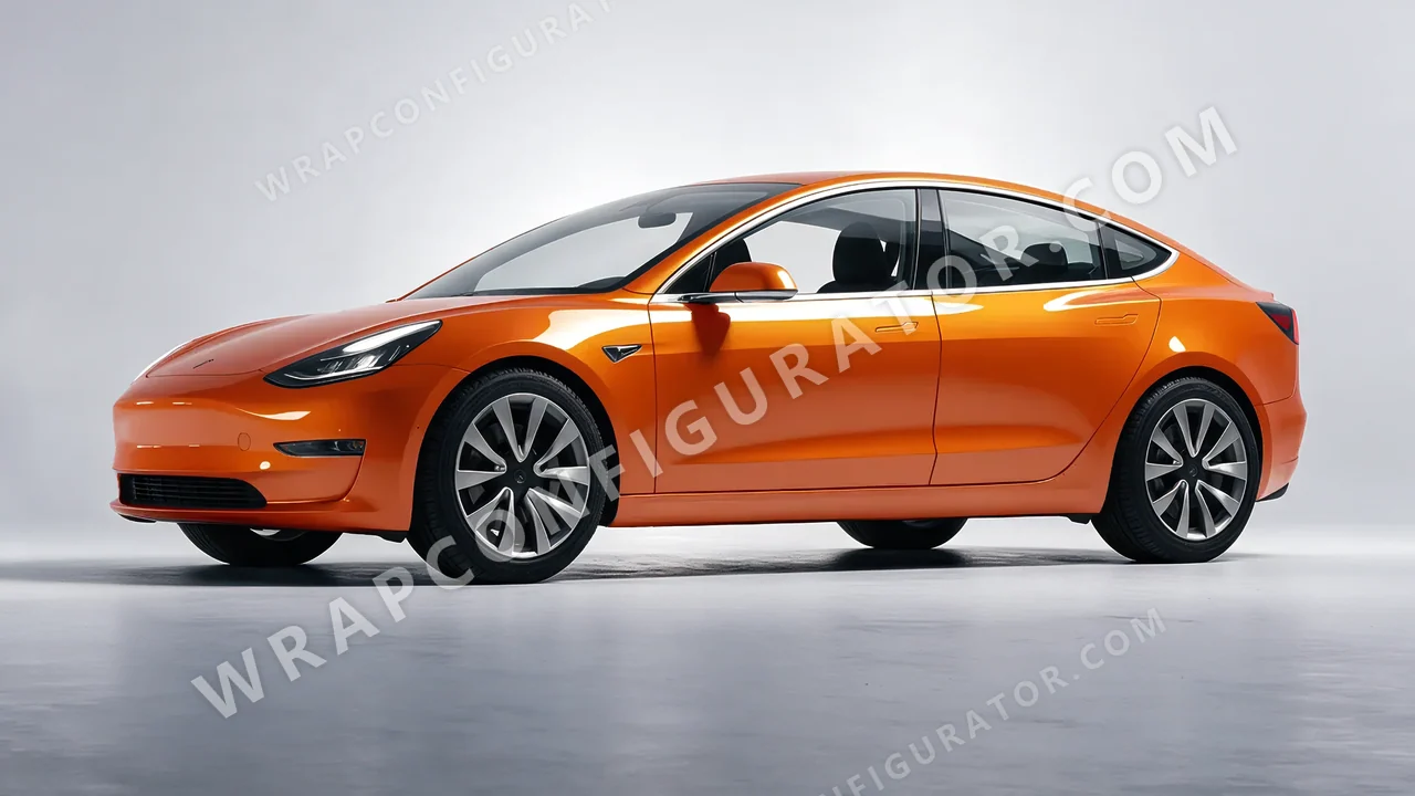 Orange Tesla Model 3 2019 wrapped in 3M Gloss Burnt Orange G14