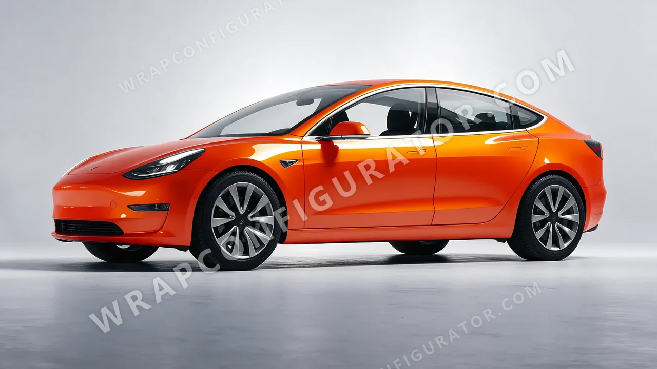 Orange Tesla Model 3 2019 wrapped in 3M Gloss Fiery Orange G364