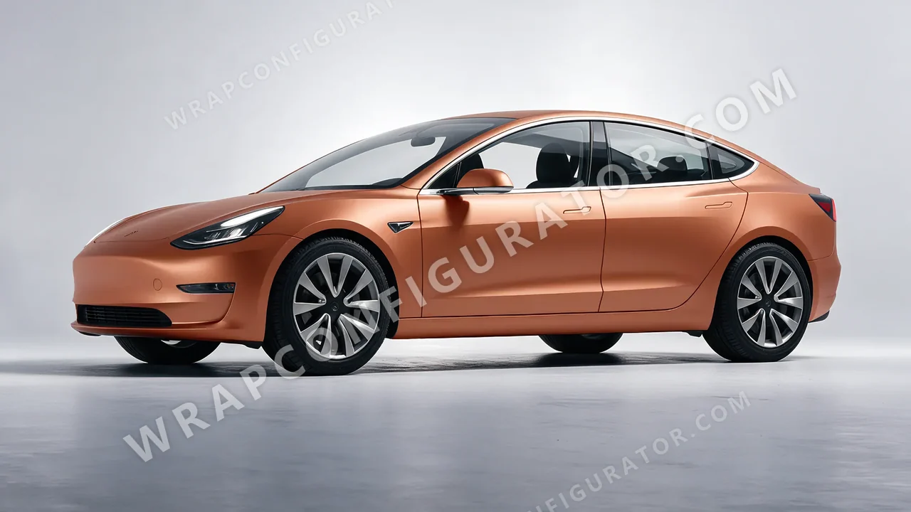 Orange Tesla Model 3 2019 wrapped in 3M Matte Copper Metallic M229