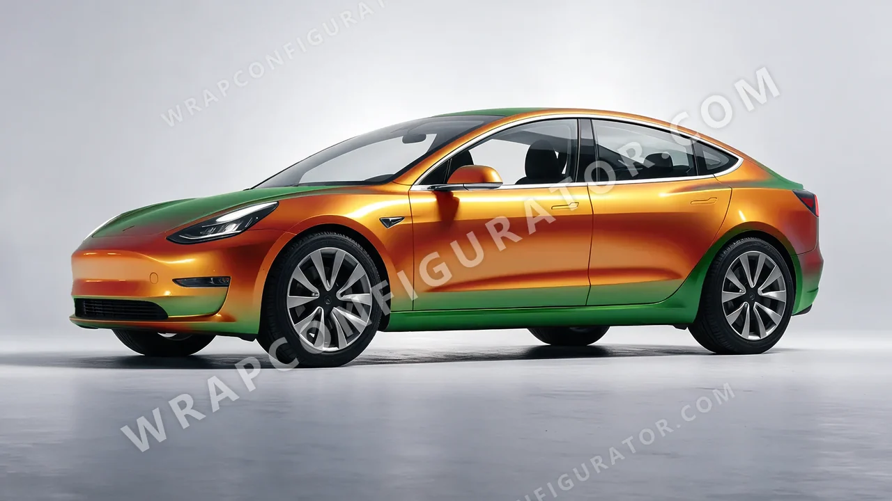 Orange Tesla Model 3 2019 wrapped in Colourshield PPF by HyperPro Dawn Orange GB04-P