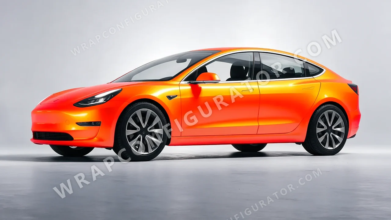 Orange Tesla Model 3 2019 wrapped in Colourshield PPF by HyperPro Deep Orange GSF11-P