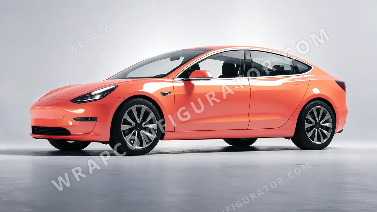 Orange Tesla Model 3 2019 wrapped in Colourshield PPF by HyperPro Retro Orange HGF64-P