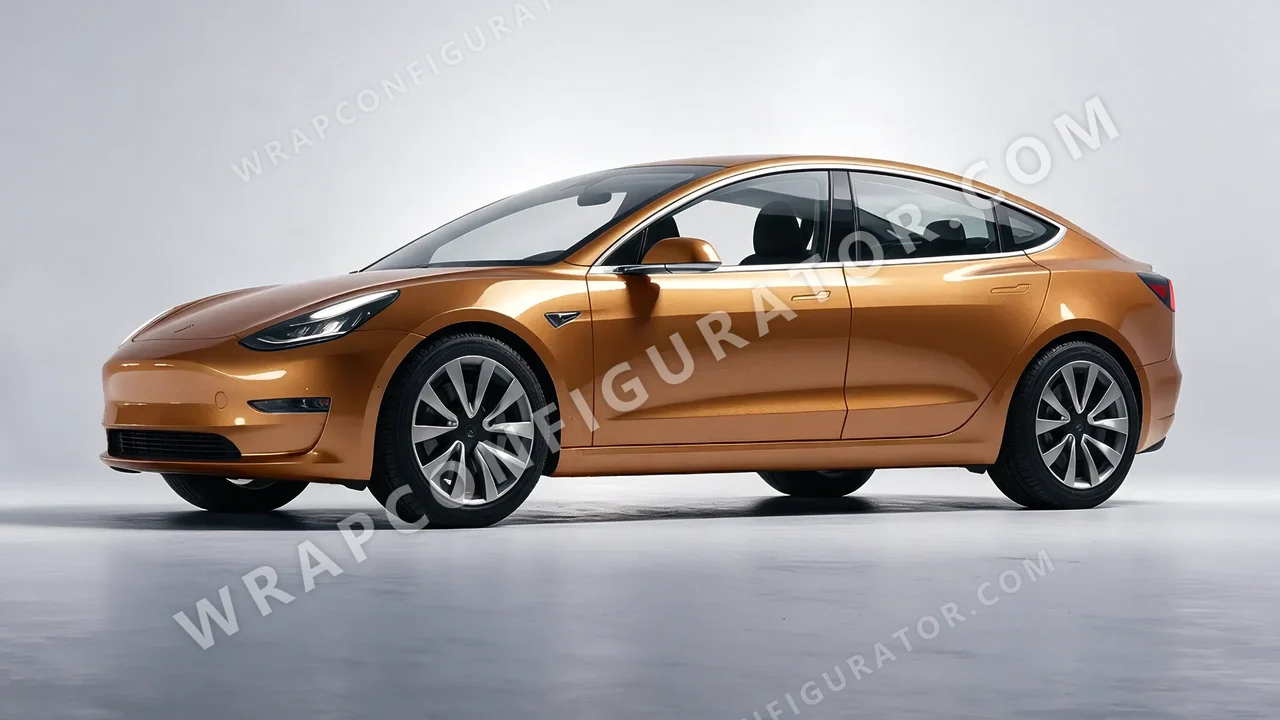 Orange Tesla Model 3 2019 wrapped in Inozetek Dynamic PPF Bronze DPPF928