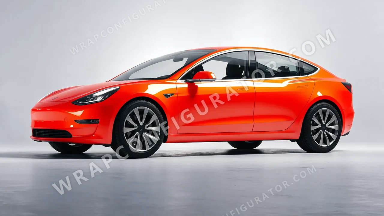Orange Tesla Model 3 2019 wrapped in Inozetek Dynamic PPF Student Driver Sungset Orange SD102