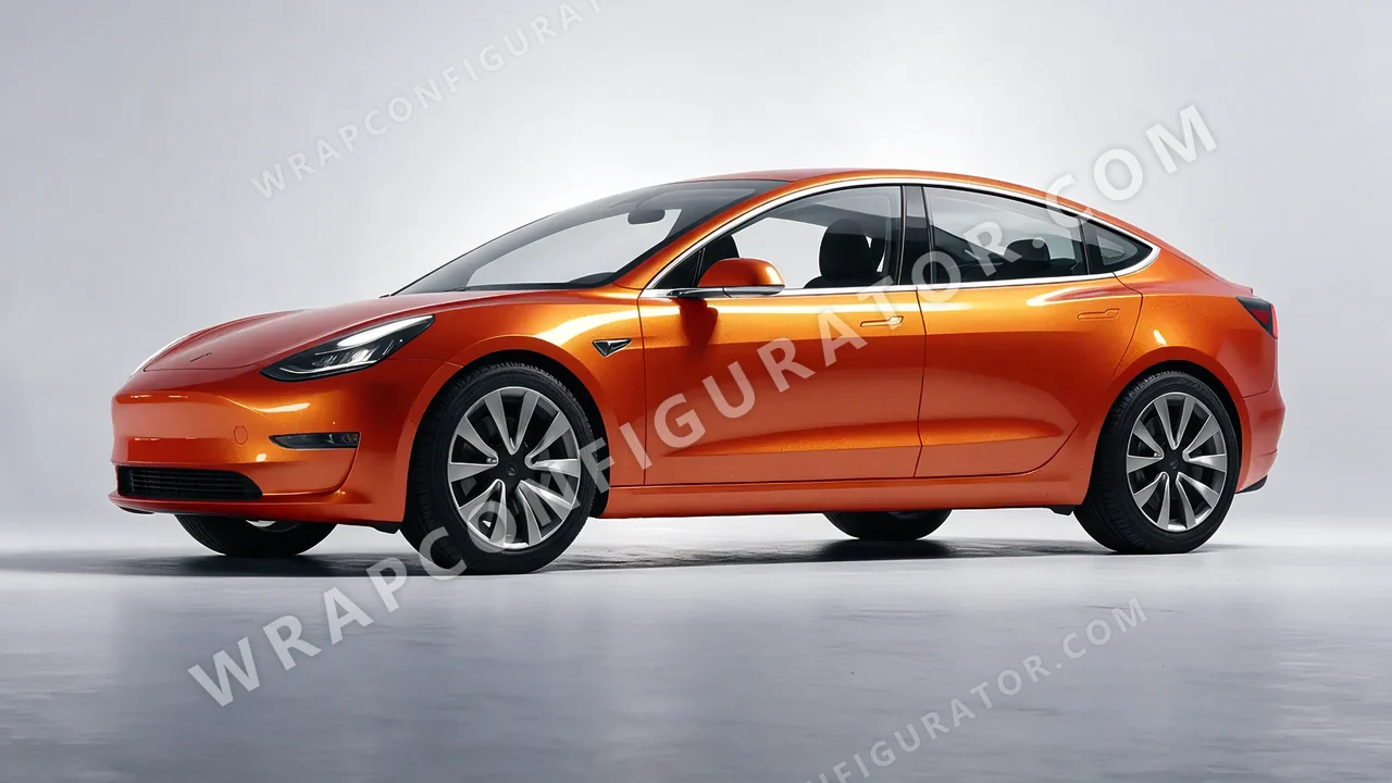 Orange Tesla Model 3 2019 wrapped in KPMF Ember Orange K75404