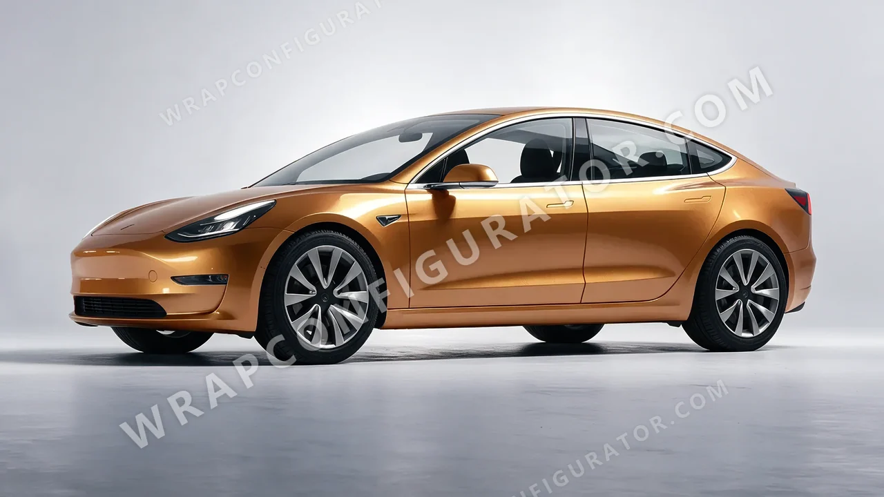 Orange Tesla Model 3 2019 wrapped in ORACAL Bronze 970RA-920G