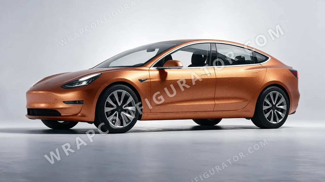 Orange Tesla Model 3 2019 wrapped in ORACAL Copper 970RA-092M