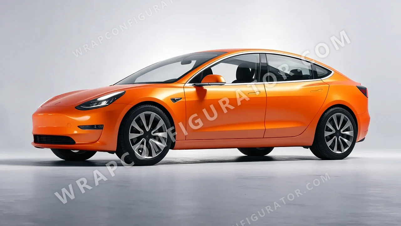 Orange Tesla Model 3 2019 wrapped in ORACAL Tangerine Dream 970RA-959G