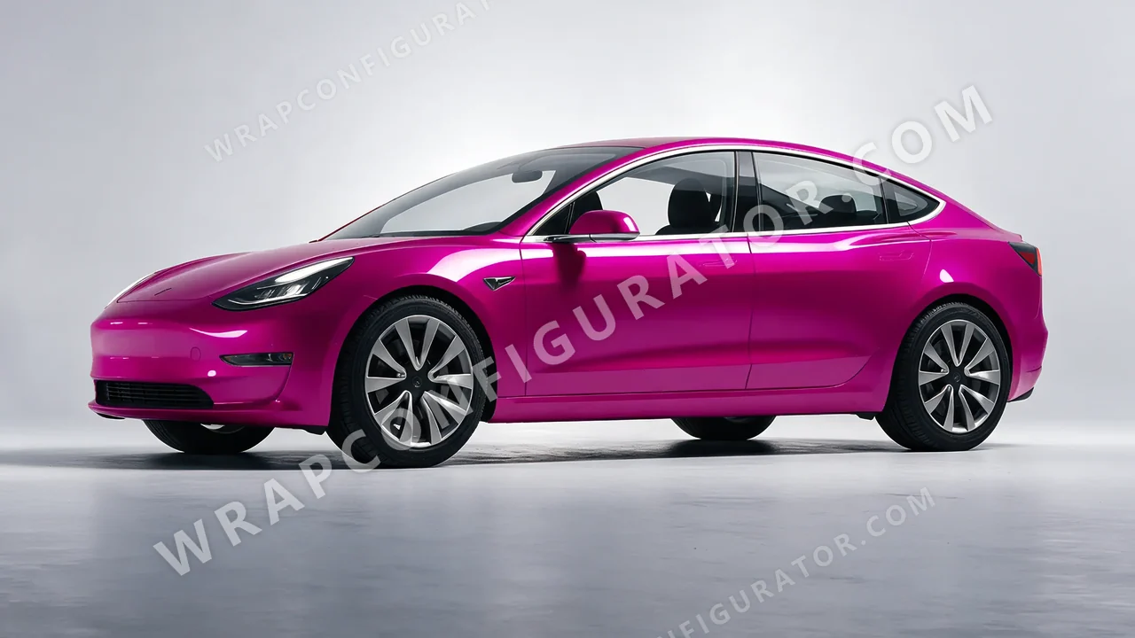 Pink Tesla Model 3 2019 wrapped in 3M Gloss Fierce Fuchsia G348