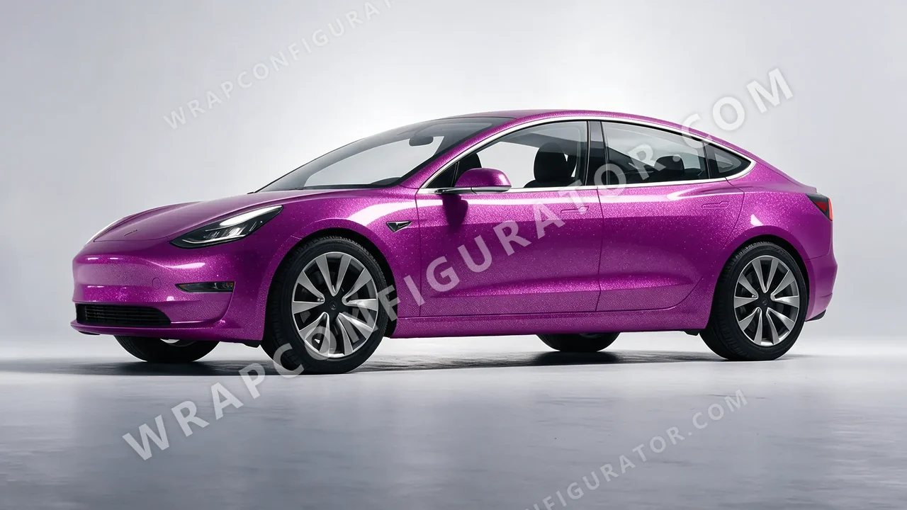 Pink Tesla Model 3 2019 wrapped in Avery Dennison Cosmic Rose SW900-526-M