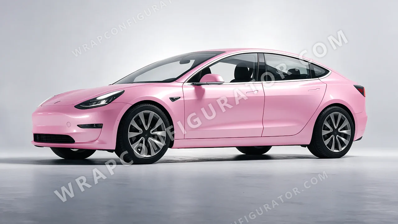 Pink Tesla Model 3 2019 wrapped in Avery Dennison Gloss Pearl Tutu Pink SW900-523-S