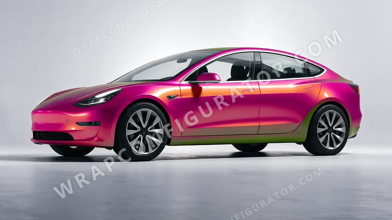 Pink Tesla Model 3 2019 wrapped in Colourshield PPF by HyperPro Daybreak Pink GB02-P
