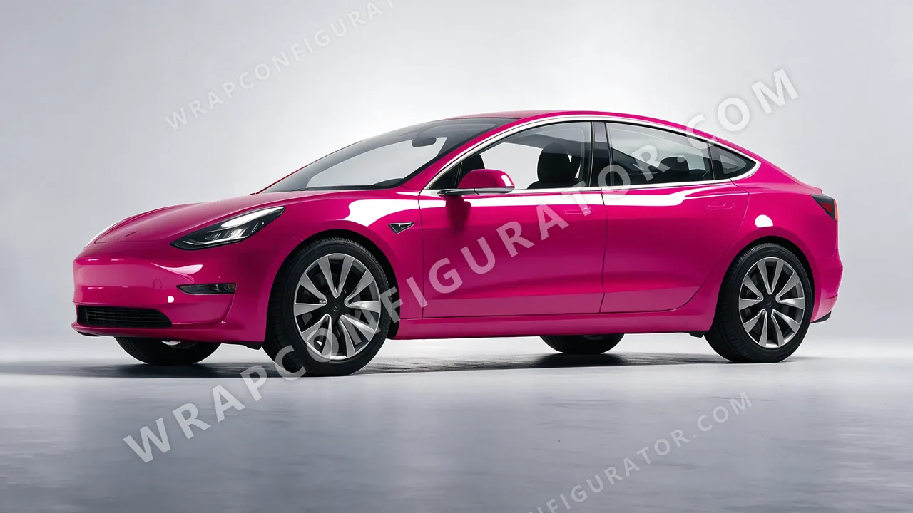 Pink Tesla Model 3 2019 wrapped in Colourshield PPF by HyperPro Deep Pink HGF60-P