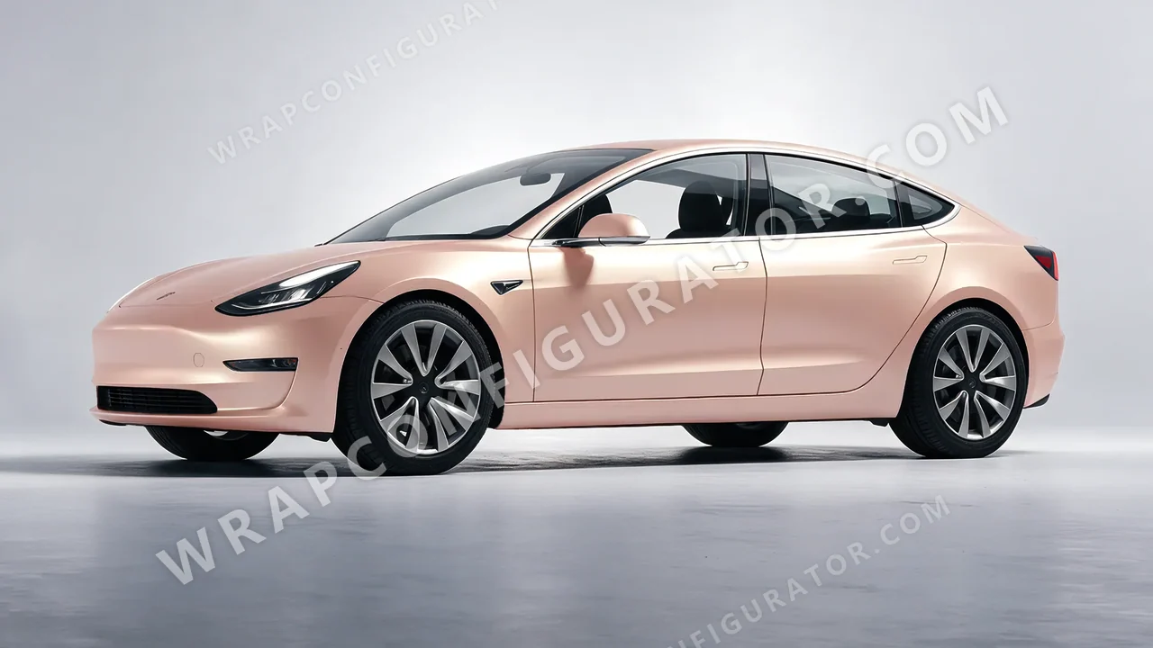Pink Tesla Model 3 2019 wrapped in Colourshield PPF by HyperPro Rose Gold SMF38-P