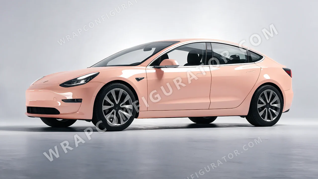 Pink Tesla Model 3 2019 wrapped in Colourshield PPF by HyperPro Soft Pink HGF74-P
