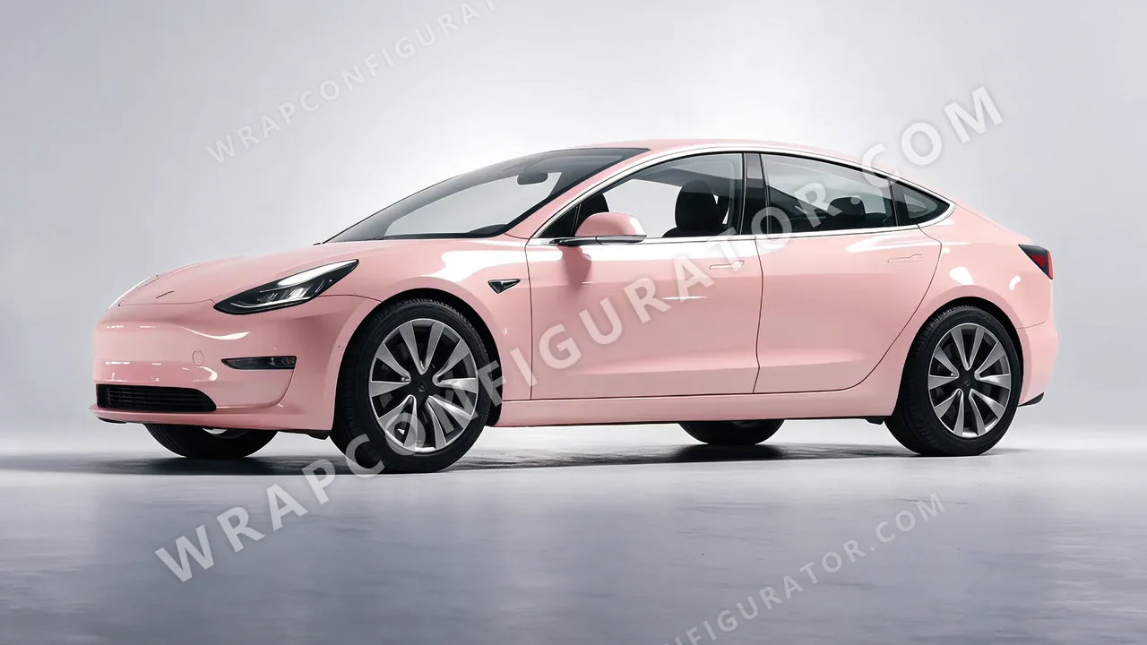 Pink Tesla Model 3 2019 wrapped in Inozetek Dynamic PPF Dusty Pink DPPF942
