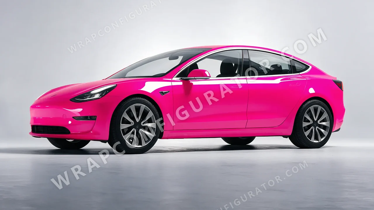Pink Tesla Model 3 2019 wrapped in Inozetek Dynamic PPF Hot Pink DPPF941