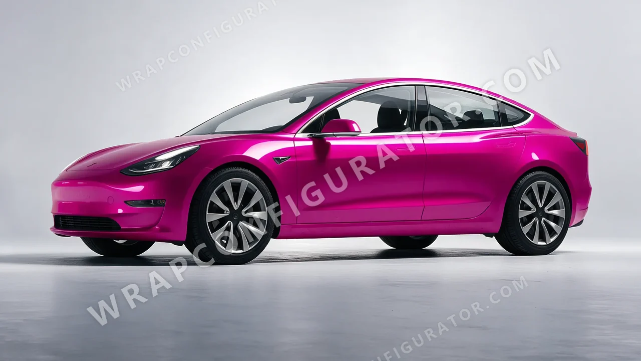 Pink Tesla Model 3 2019 wrapped in KPMF Cosmos Pink K75410
