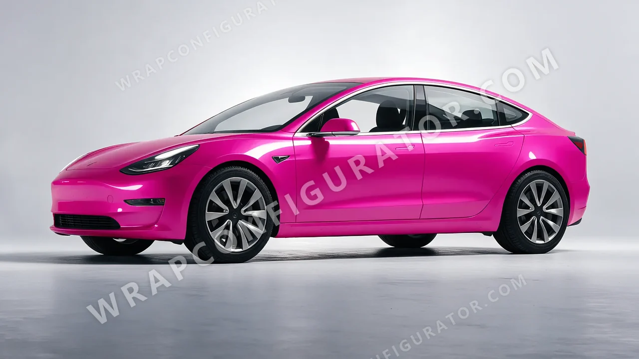Pink Tesla Model 3 2019 wrapped in KPMF Momentum Pink K75406