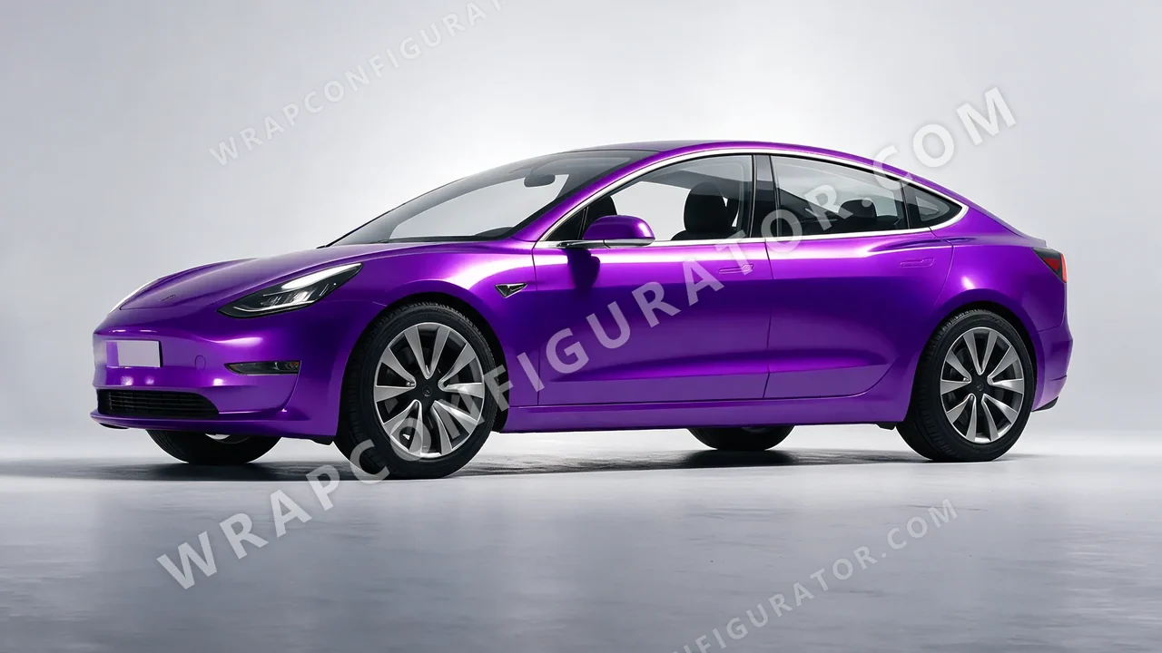 Purple Tesla Model 3 2019 wrapped in 3M Gloss Plum Explosion GP258