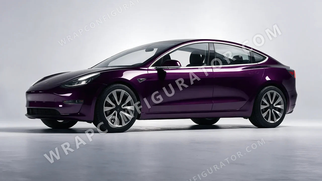 Purple Tesla Model 3 2019 wrapped in Colourshield PPF by HyperPro Black Eggplant HGM37-P