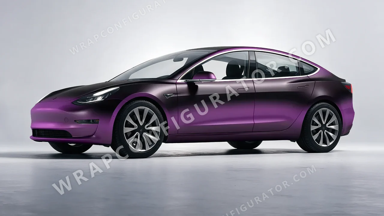Purple Tesla Model 3 2019 wrapped in Colourshield PPF by HyperPro Ghost Black/Purple MSF06-P