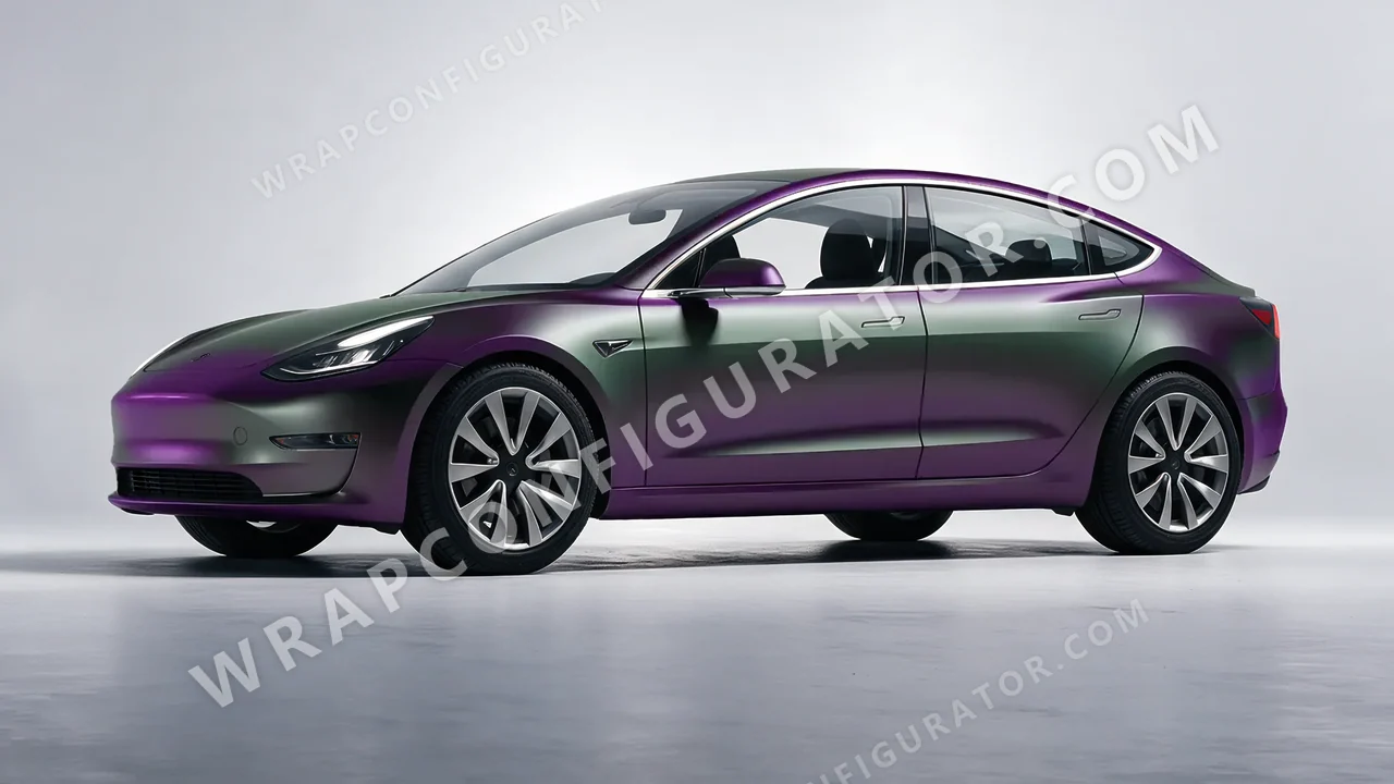 Purple Tesla Model 3 2019 wrapped in Colourshield PPF by HyperPro Gray/Purple MSF47-P