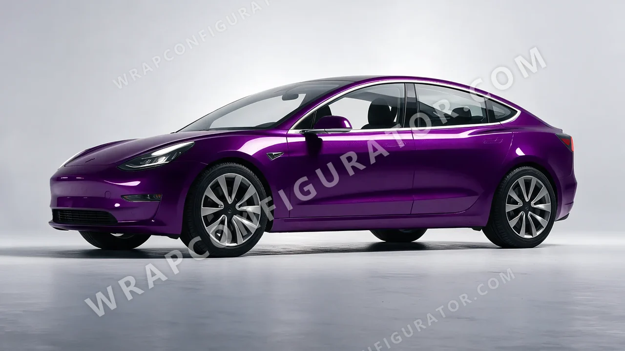 Purple Tesla Model 3 2019 wrapped in Colourshield PPF by HyperPro Midnight Purple HGM42-P