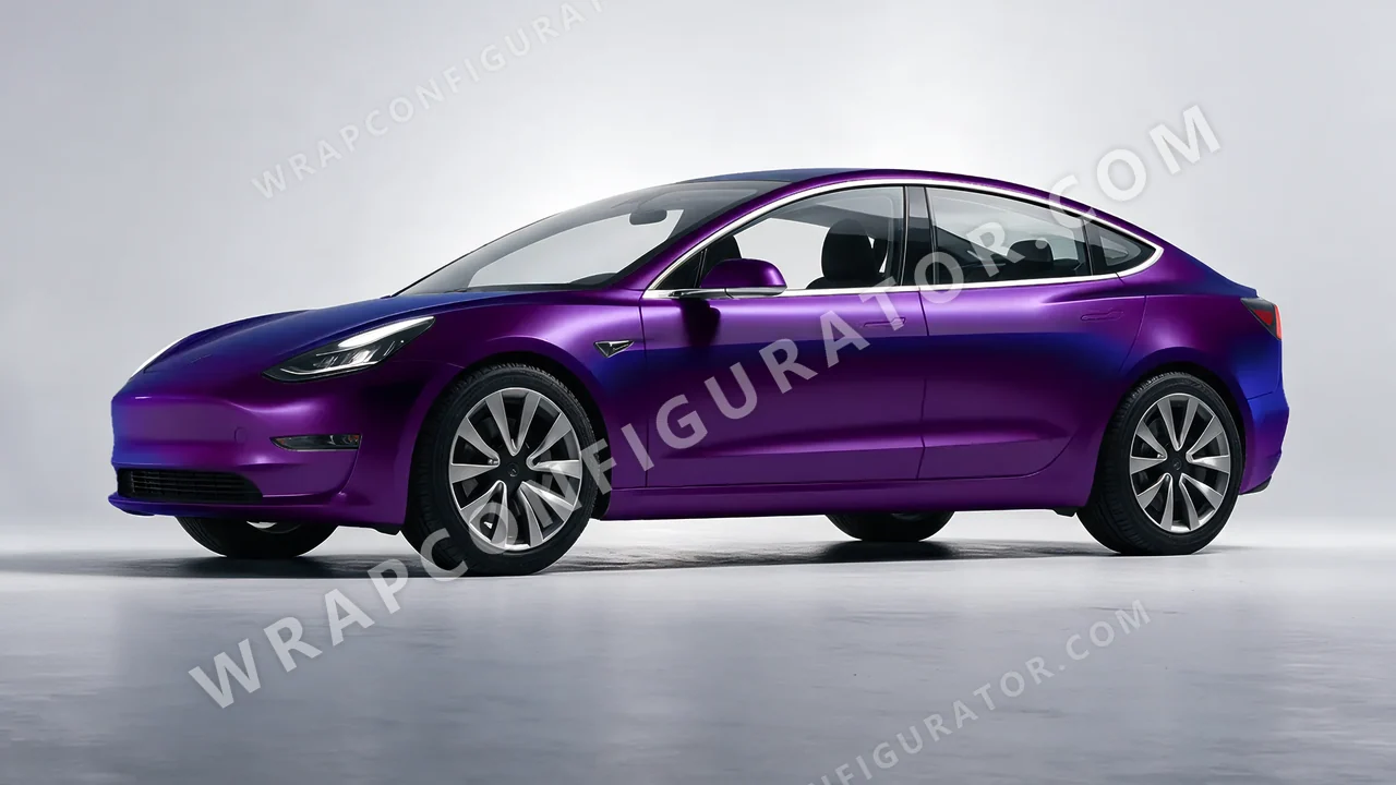 Purple Tesla Model 3 2019 wrapped in Colourshield PPF by HyperPro Midnight Purple MSF52-P