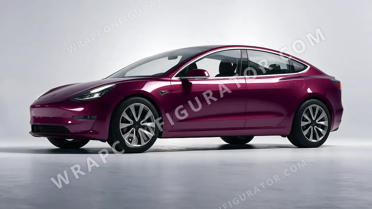 Purple Tesla Model 3 2019 wrapped in Inozetek Dynamic PPF Bunny One Purple RB101