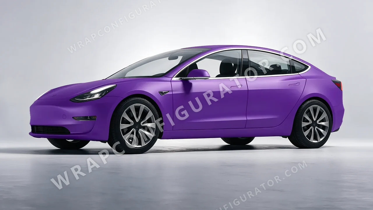 Purple Tesla Model 3 2019 wrapped in KPMF Absolute Matt Royal Amethyst K75803
