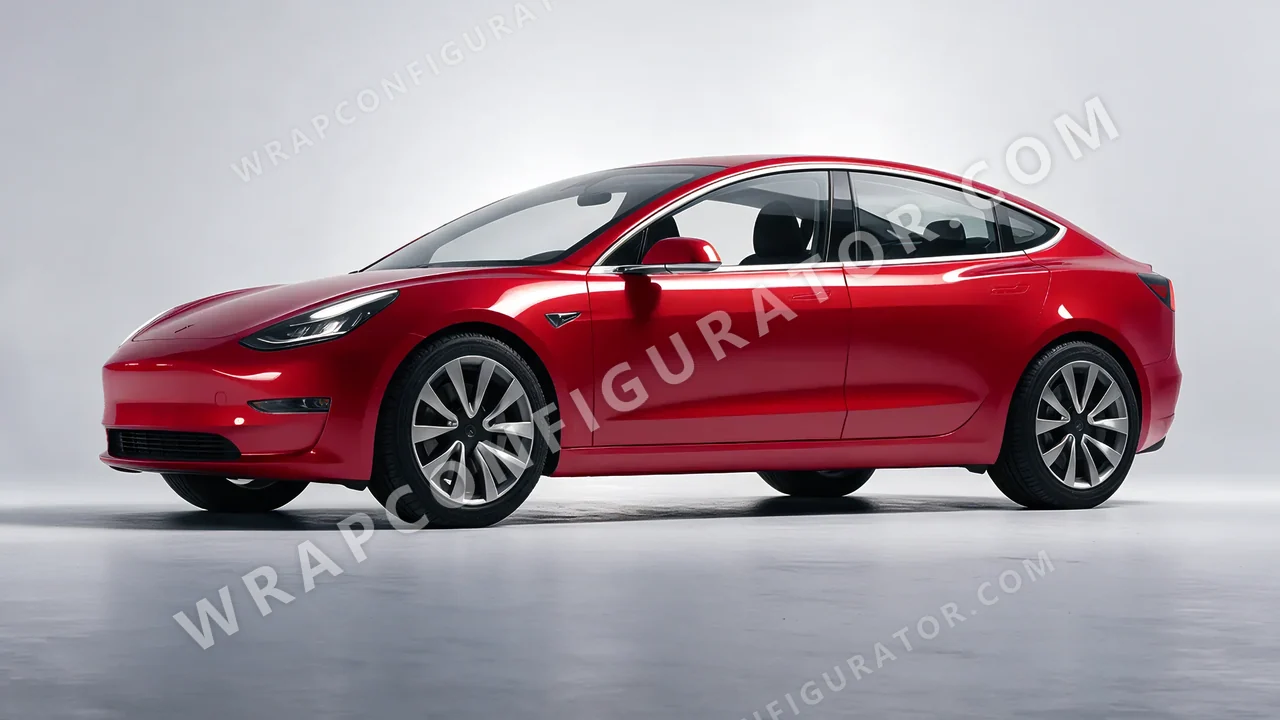 Red Tesla Model 3 2019 wrapped in 3M Gloss Cinder Spark Red GP253