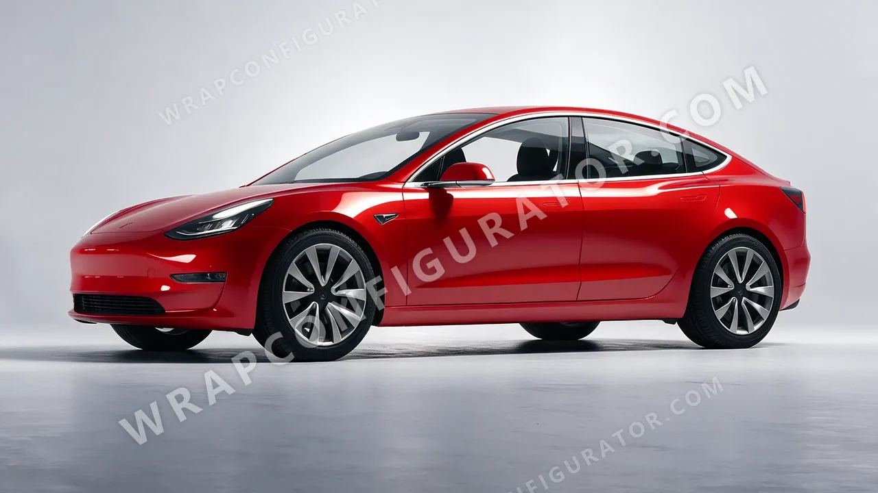 Red Tesla Model 3 2019 wrapped in 3M Gloss Flame Red G53