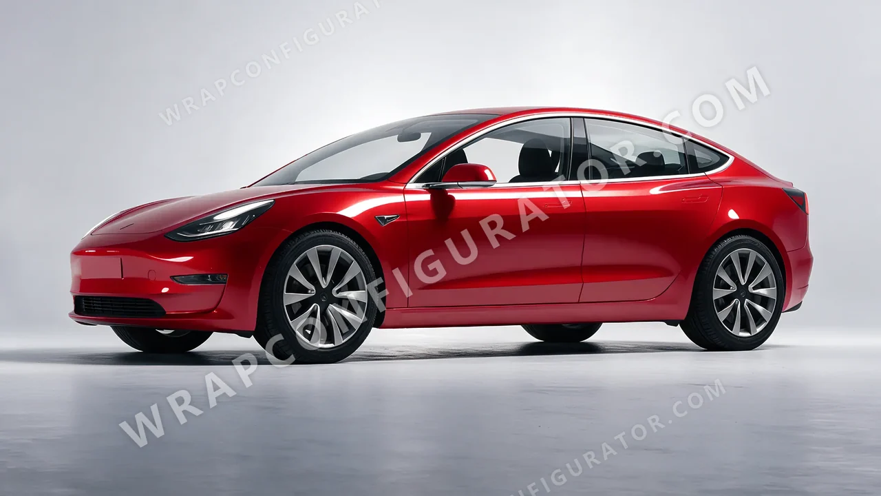 Red Tesla Model 3 2019 wrapped in 3M Gloss Red Metallic G203