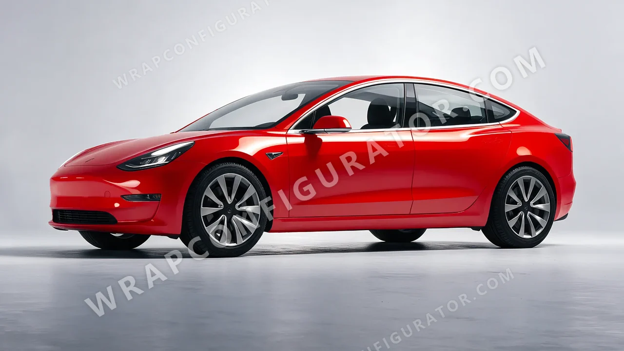Red Tesla Model 3 2019 wrapped in 3M Hot Rod Red HG13