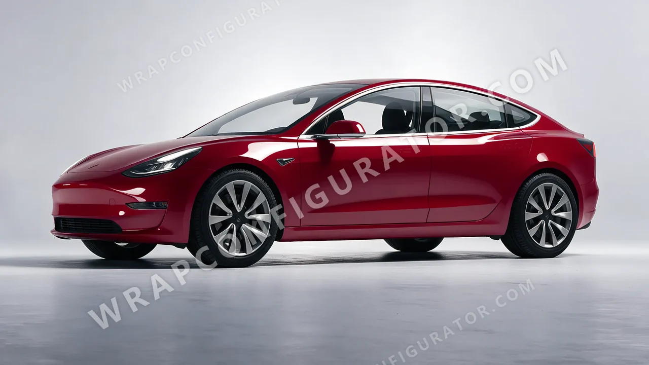 Red Tesla Model 3 2019 wrapped in 3M Ruby Rosso HG73