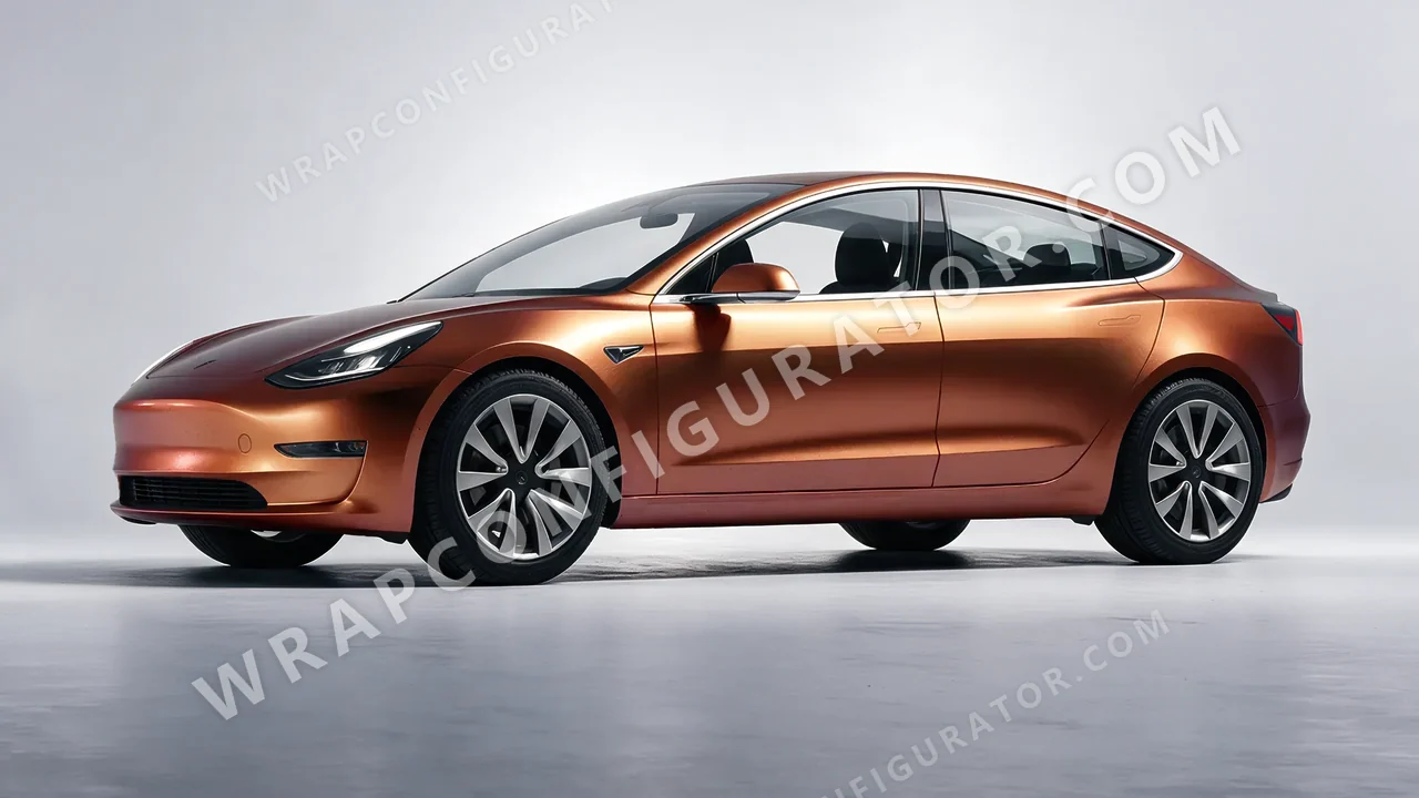 Red Tesla Model 3 2019 wrapped in 3M Satin Flip Volcanic Flare SP236