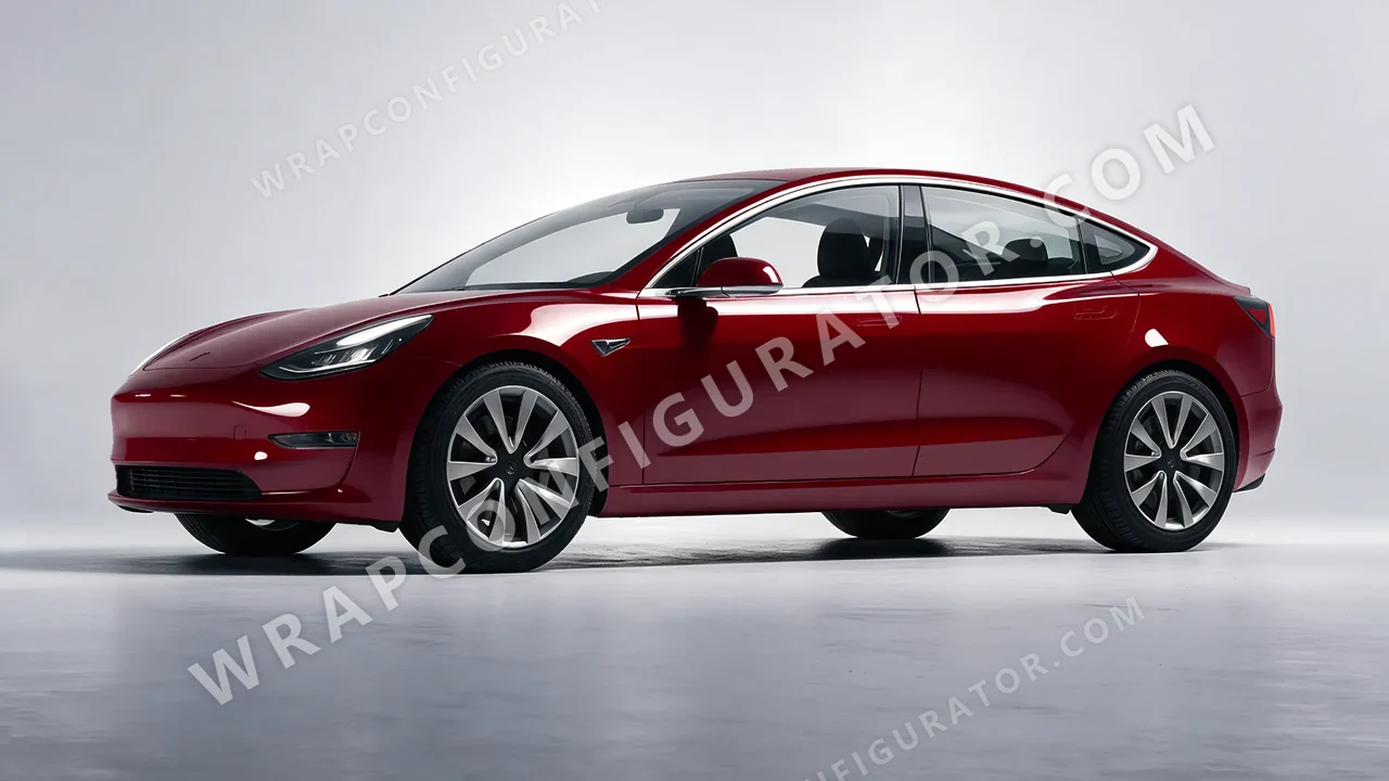 Red Tesla Model 3 2019 wrapped in Avery Dennison Burgundy SW900-475-O