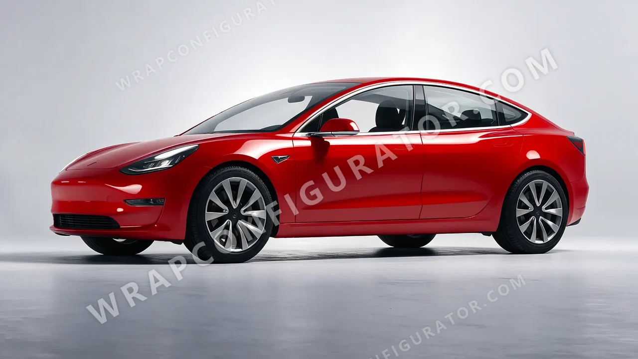 Red Tesla Model 3 2019 wrapped in Avery Dennison Cardinal Red SW900-433-O