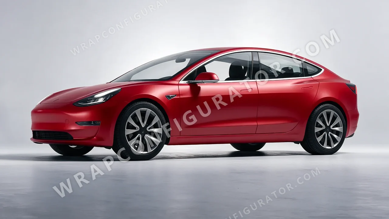 Red Tesla Model 3 2019 wrapped in Avery Dennison Carmine Red SW900-438-O