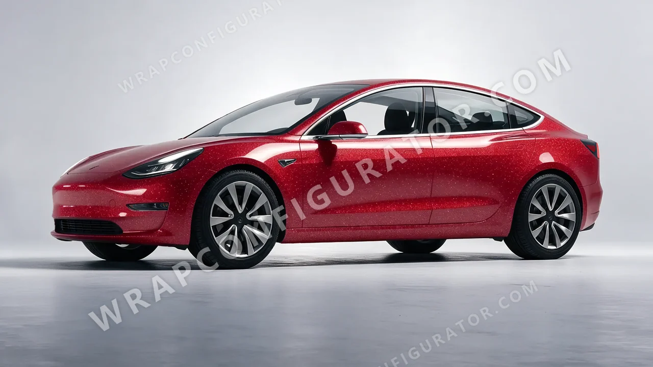 Red Tesla Model 3 2019 wrapped in Avery Dennison Red SW900-426-D