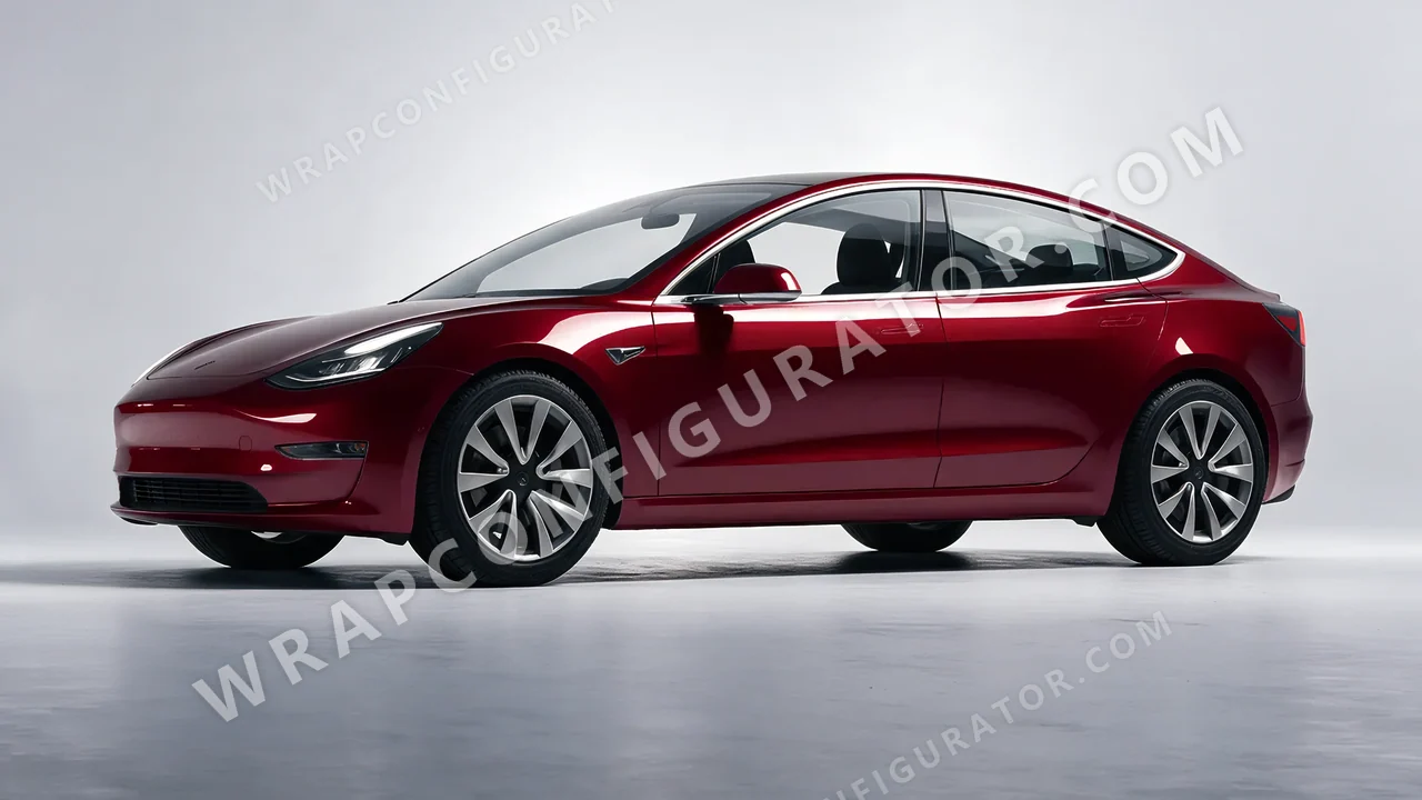 Red Tesla Model 3 2019 wrapped in Colourshield PPF by HyperPro Dark Red GAF13-P