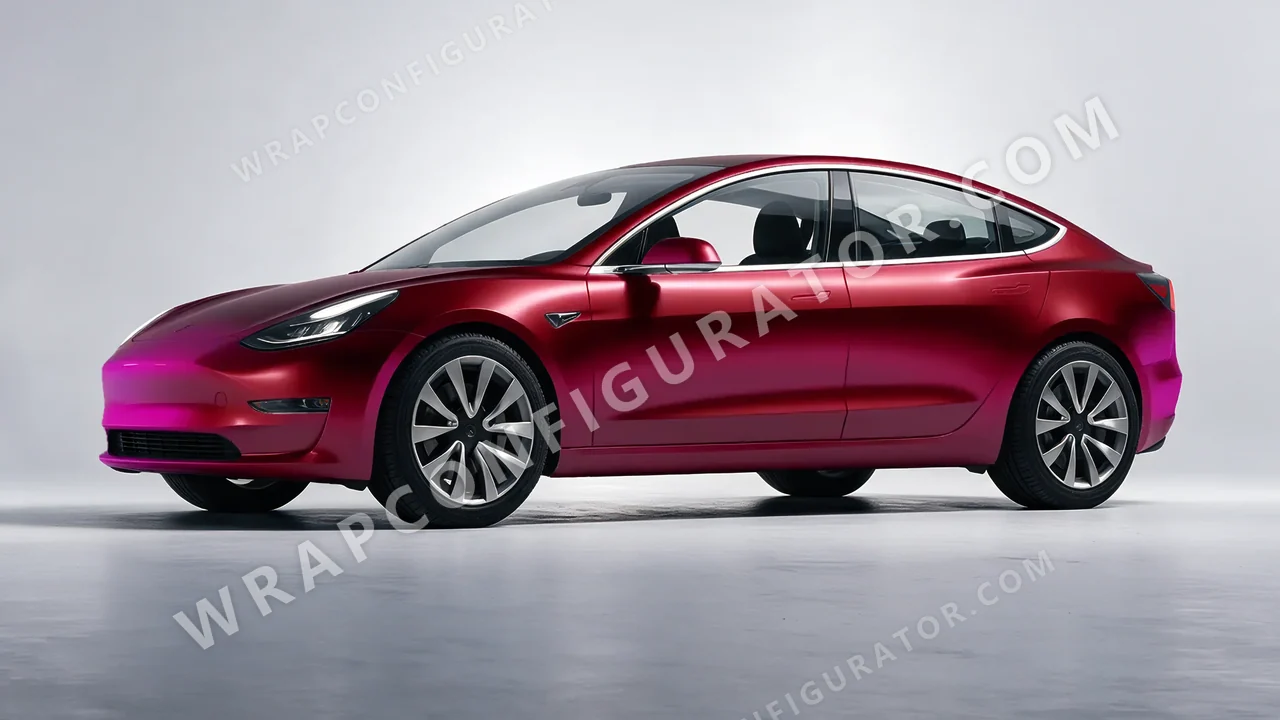 Red Tesla Model 3 2019 wrapped in Colourshield PPF by HyperPro Ghost Dark Red MSF25-P