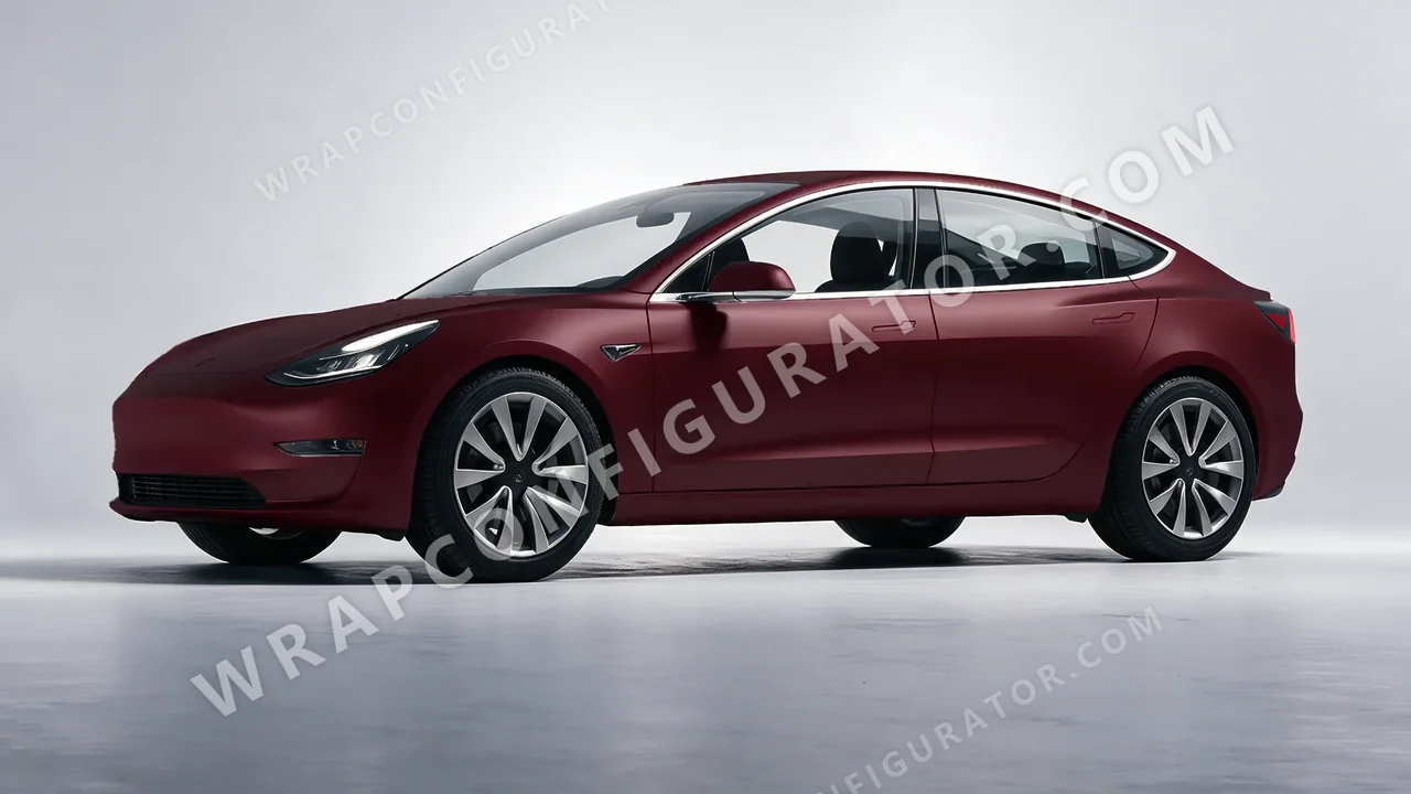 Red Tesla Model 3 2019 wrapped in KPMF Matt Widowed Red K75508