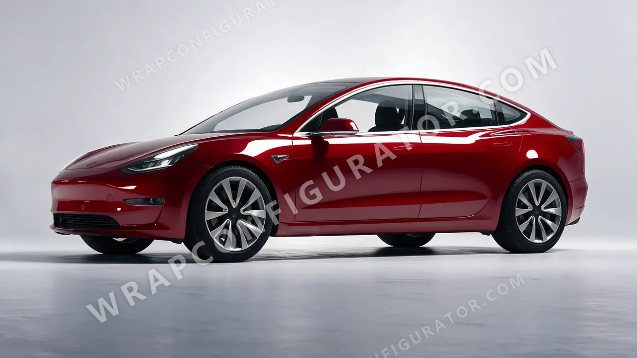 Red Tesla Model 3 2019 wrapped in ORACAL Dark Red 970RA-030G