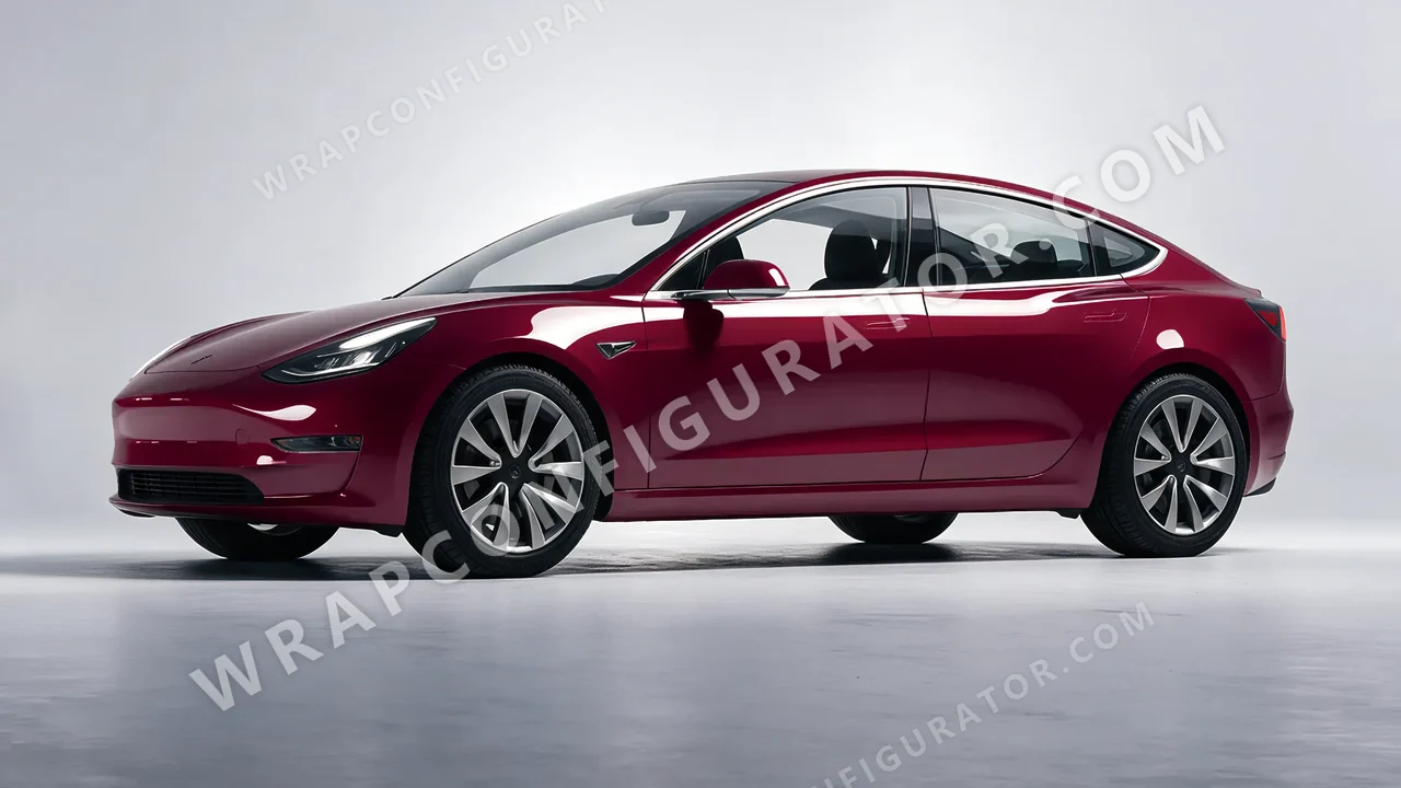 Red Tesla Model 3 2019 wrapped in ORACAL Purple Red 970RA-026G