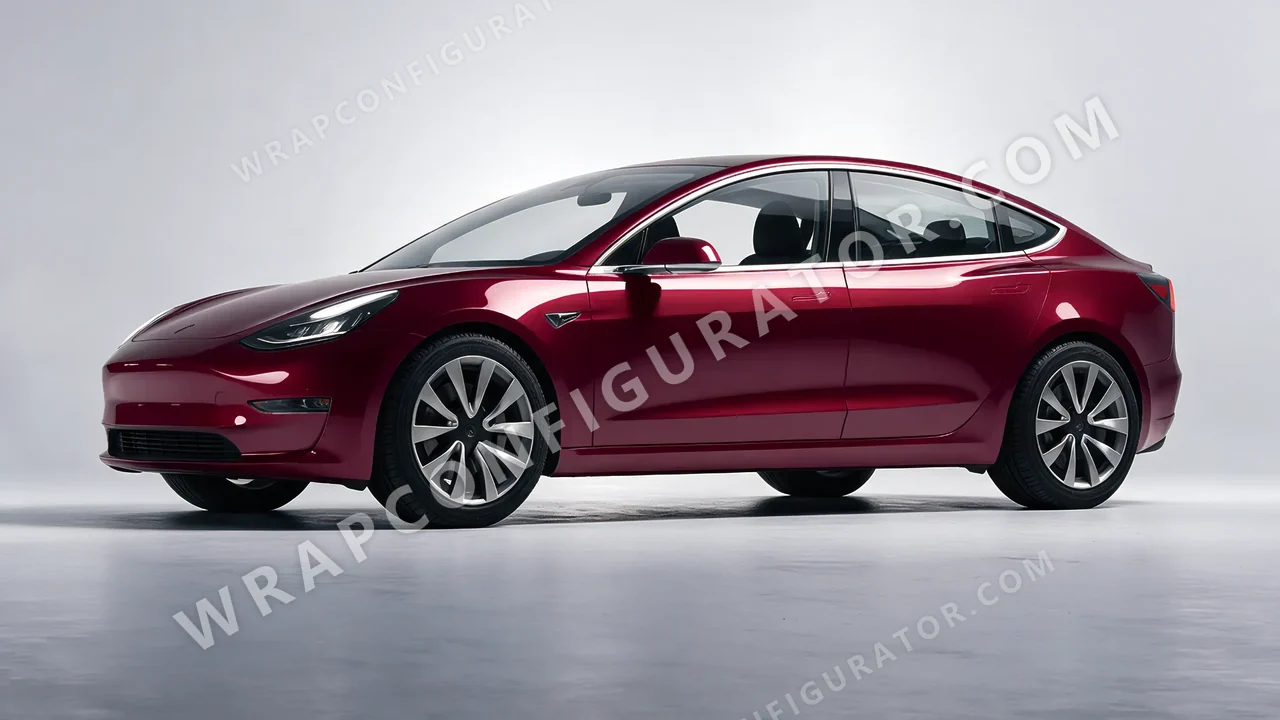 Red Tesla Model 3 2019 wrapped in ORACAL Red Brown 970RA-369G