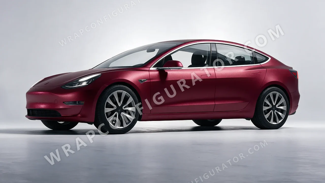 Red Tesla Model 3 2019 wrapped in ORACAL Red Brown 970RA-369M