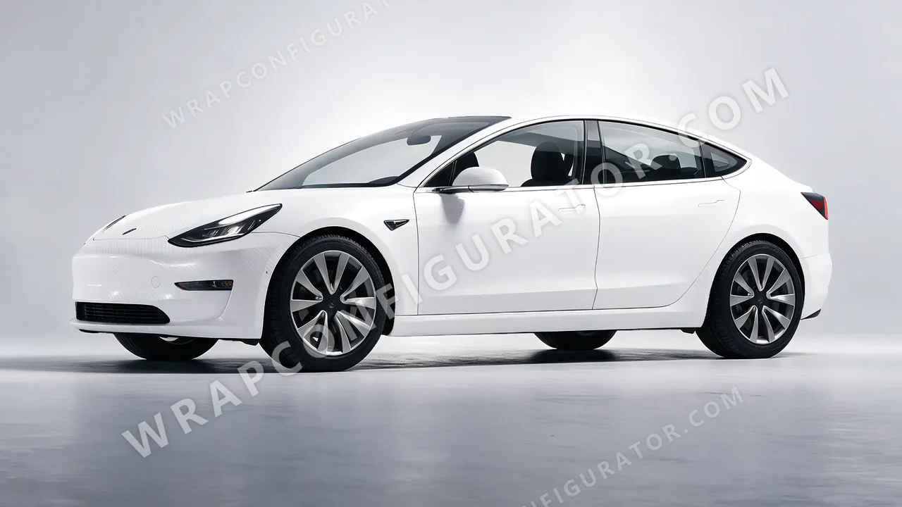 White Tesla Model 3 2019 wrapped in 3M Carbon Fiber White CFS10