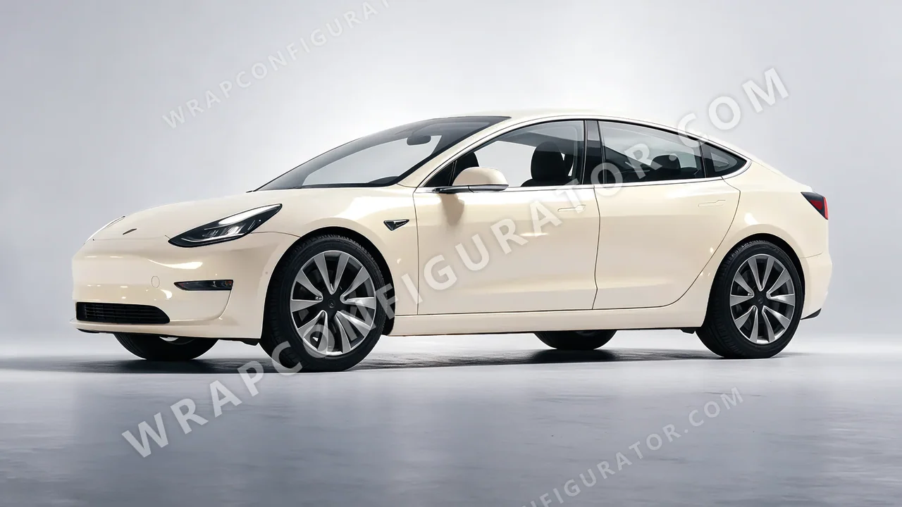 White Tesla Model 3 2019 wrapped in 3M Gloss White Gold Sparkle GP240